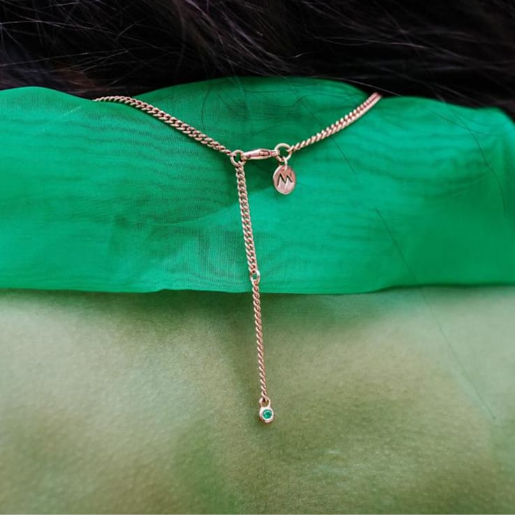 Rose Leaf Collection - 14ct White Gold setting Sterling Silver chain
Necklace - 38 Green Emeralds
