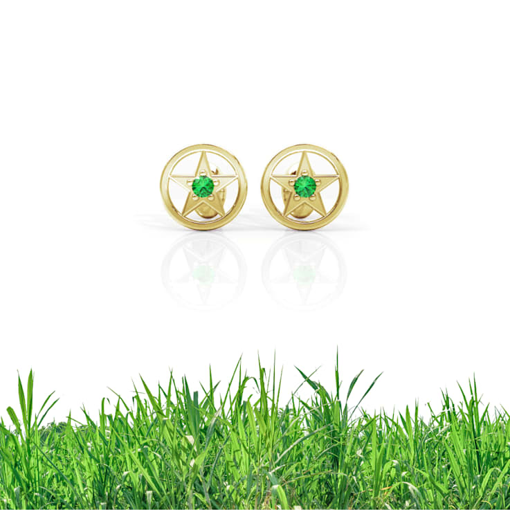 Grass Collection - Gold Over Sterling Silver Star Earrings  – 1 Intense
Green Natural Emerald