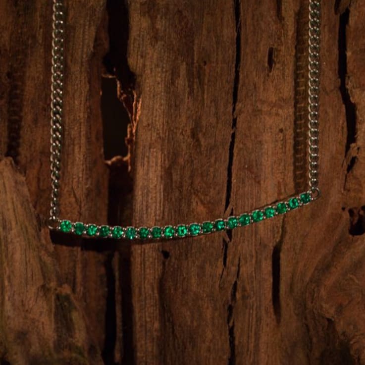 Grass Collection – 18ct White Gold Necklace – 20 Intense Green Natural Emeralds