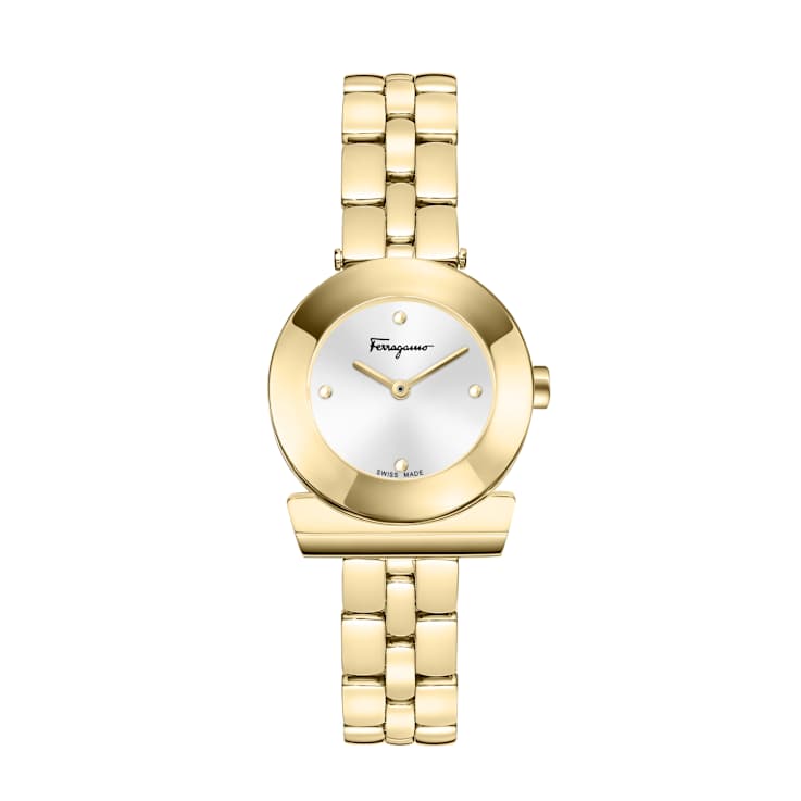 Ferragamo Gancino Silver Tone Dial Yellow Stainless Steel Bracelet Watch