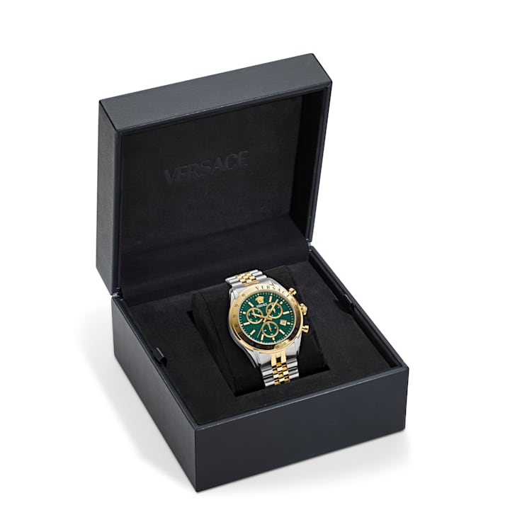 Versace Chrono Master Mens Watch Two Tone Case Green Guilloché Dial Two
Tone Bracelet