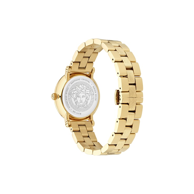 Versace Greca Flourish Black Dial Yellow Stainless Steel Bracelet Watch