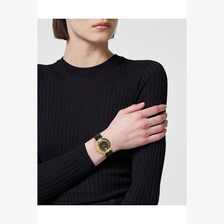 腕時計その他 Versace Greca Flourish Leather Watch Versace Greca Flourish Black Leather Strap Watch - 172ZKA