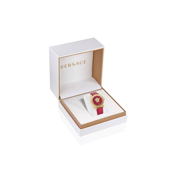 Versace Medusa Deco Red Leather Strap Watch