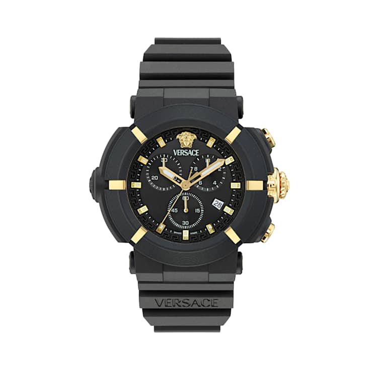Versace Real Active Chrono Black Dial Silicone Strap Watch