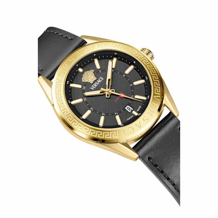V-Code GMT Black Sunray Dial Leather Strap Watch