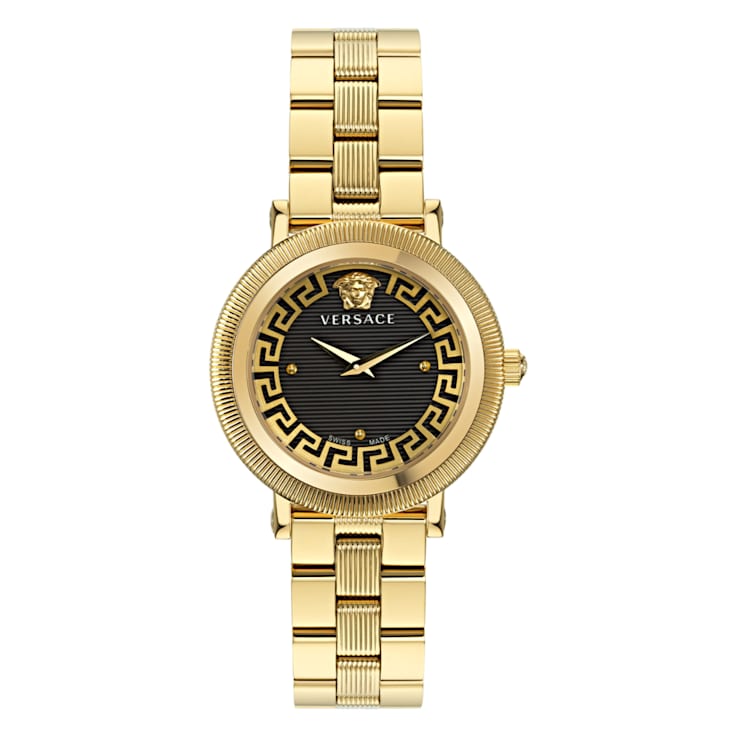 Versace Greca Flourish Black Dial Yellow Stainless Steel Bracelet Watch