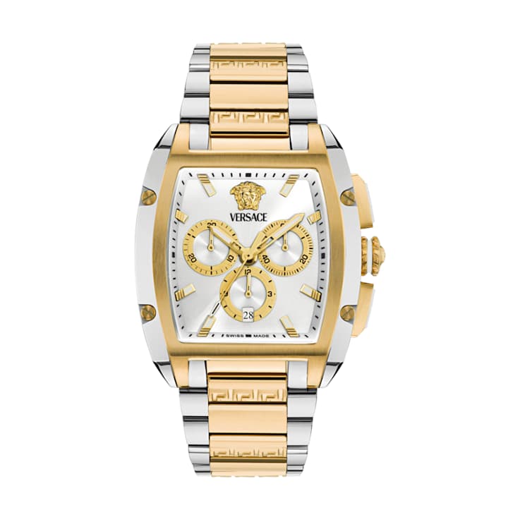 Versace Dominus Silver Tone Dial Two-tone Stainless Steel Chronograph Watch