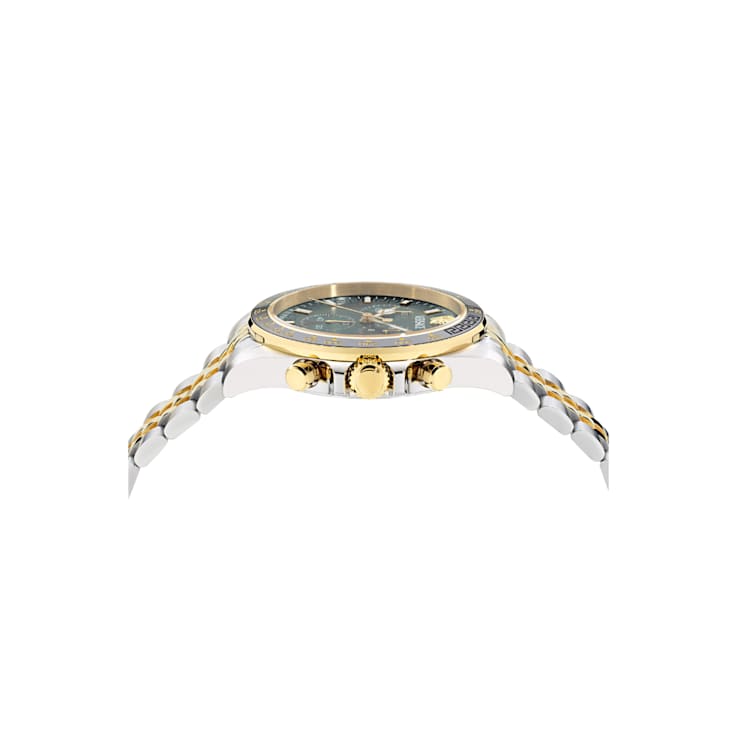 Greca Chrono Wave Green Dial Two-tone Stainless Steel Bracelet Watch