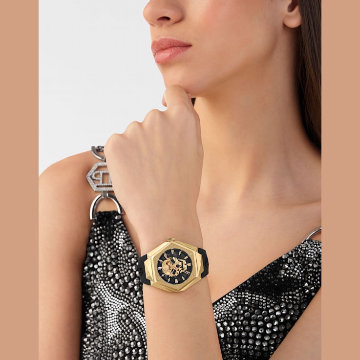 The $kull Spikes Black Dial Silicone Watch
