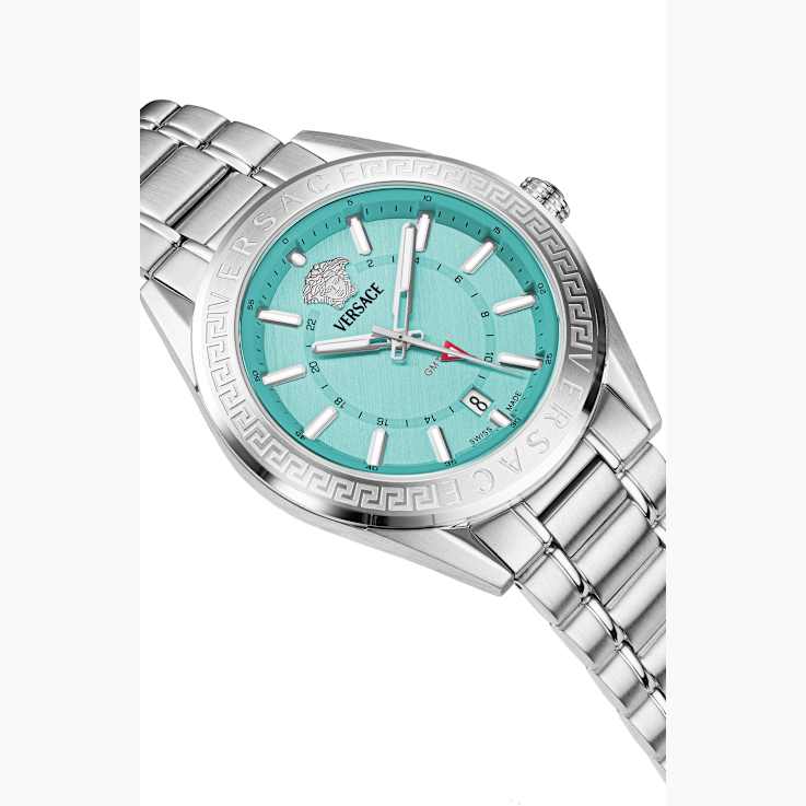 V-Code GMT Blue Sunray Dial Stainless Steel Bracelet Watch
