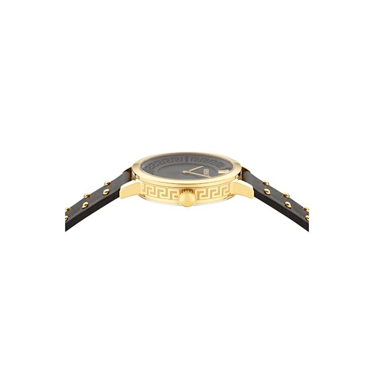 Greca Fortuna Black Dial Leather Strap Watch