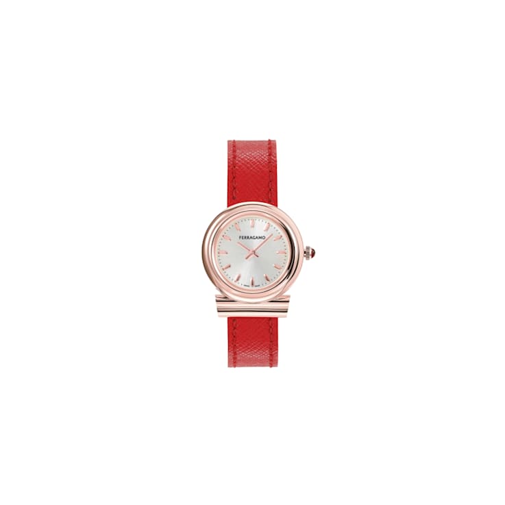 Ferragamo Gancini Red Leather Strap Watch