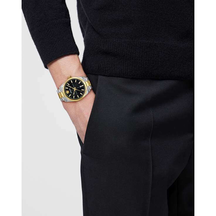 Versace Millenyium Black Dial Two-tone Stainless Steel Bracelet Watch