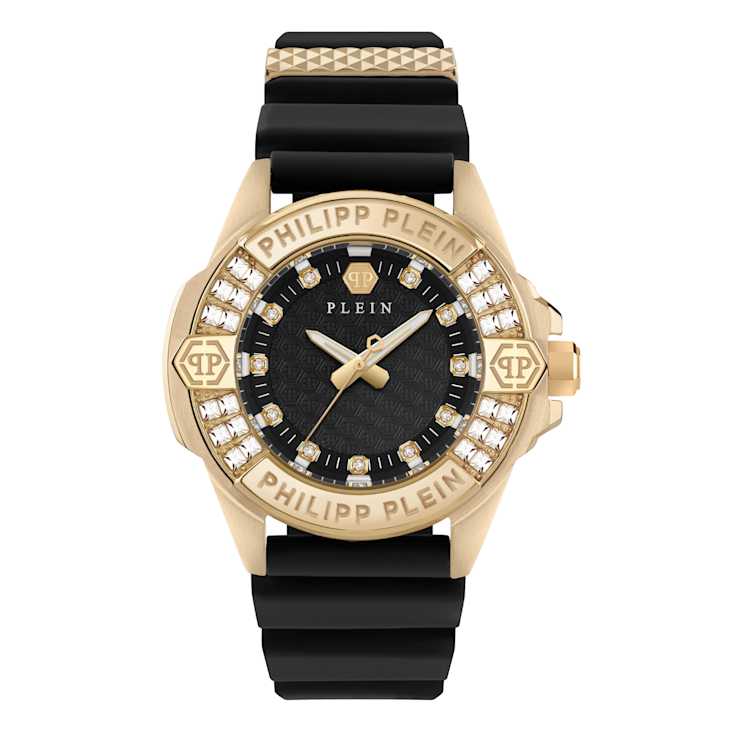 Plein Majesty Black Dial Silicone Strap Crystal Watch