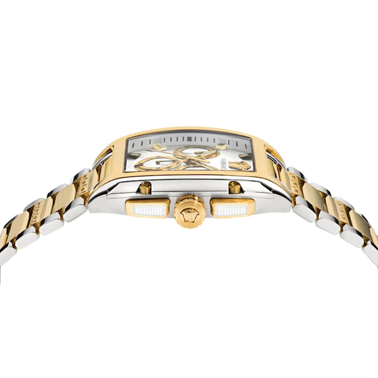 Versace Dominus Silver Tone Dial Two-tone Stainless Steel Chronograph Watch