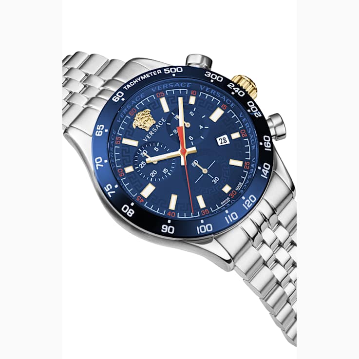 Versace Hellenyium Blue Sunray Dial Chrono Bracelet Watch