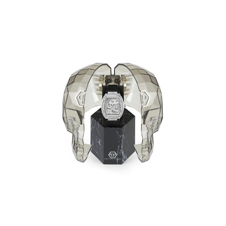 Philipp Plein The $keleton White Dial Black Silicone Strap Watch