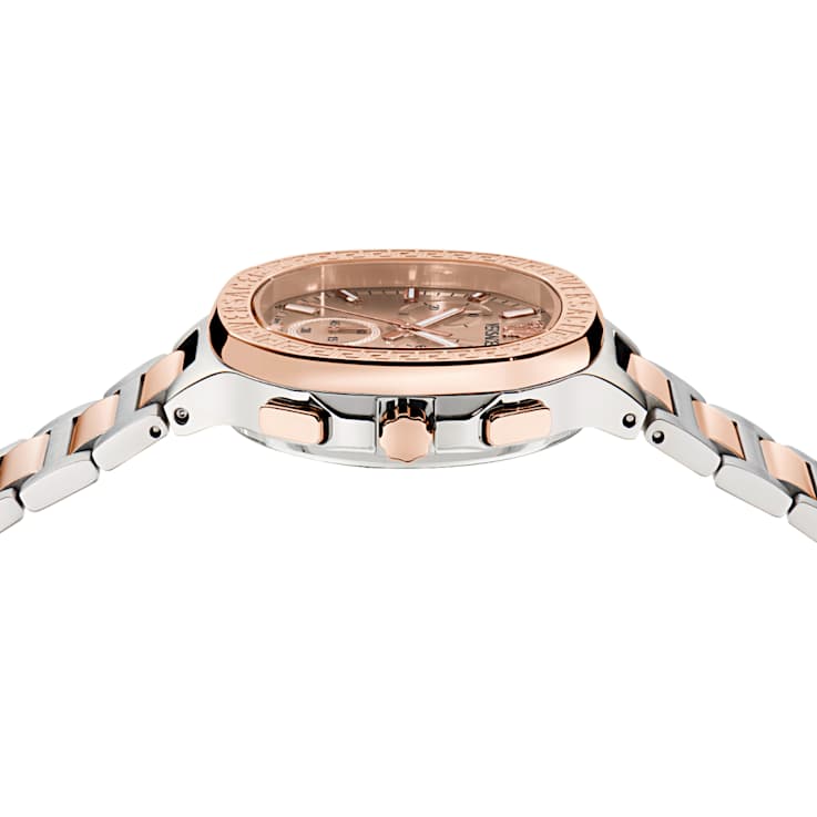 V-Chrono Square Rose Dial Two-tone Stainless Steel Bracelet Watch
