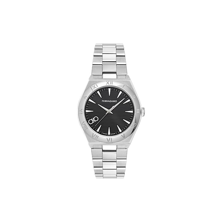 Vega Upper East Black Dial Stainless Steel Bracelet Watch