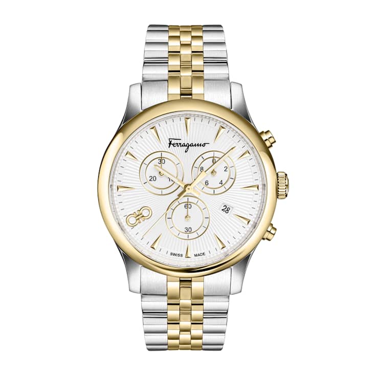 Ferragamo Duo Chrono Silver Tone Dial Two-tone Stainless Steel Bracelet Watch