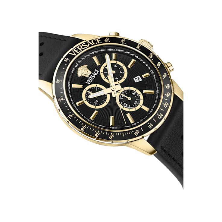Versace Sport Chrono Black Dial Leather Watch