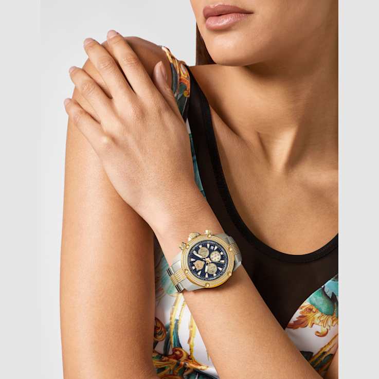 Hurricane Chronograph Blue Dial Two-tone Bracelet Watch