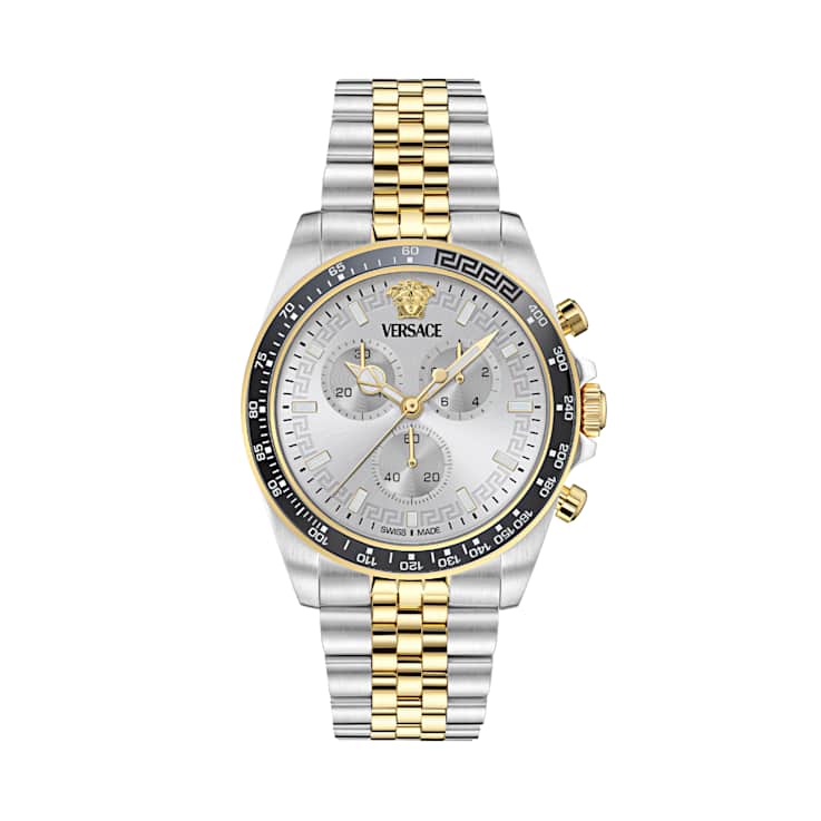 Greca Chrono Wave Silver Tone Dial Two-tone Stainless Steel Bracelet Watch