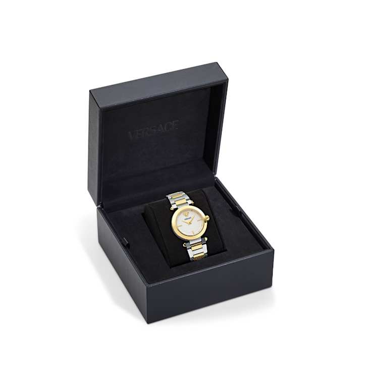 Versace Greek Silver Tone Dial Two-tone Stainless Steel Bracelet Watch