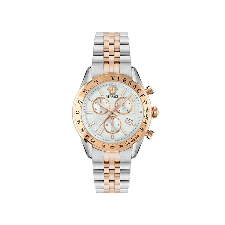 Versace Chrono Master Mens Watch Two Tone Case Silver Guilloché Dial Two
Tone Bracelet