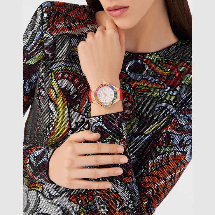 Plein Lady Royal Crystal Silver Dial Silicone Strap Watch