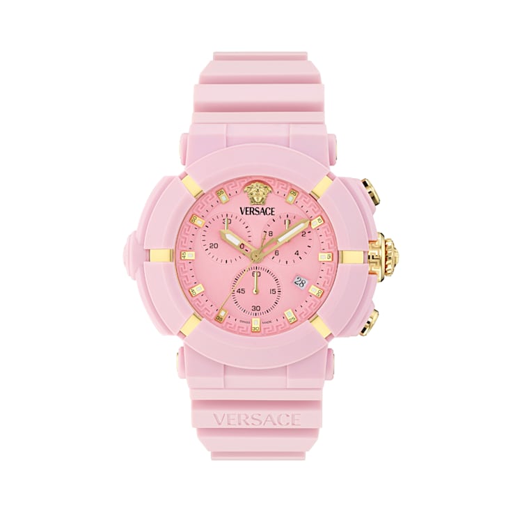 Versace Real Active Chrono Pink Dial Silicone Strap Watch
