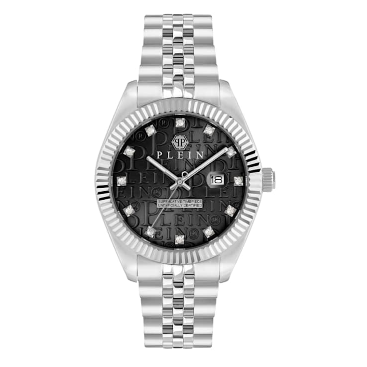 Date Superlative Black Dial Stainless Steel Crystal Watch