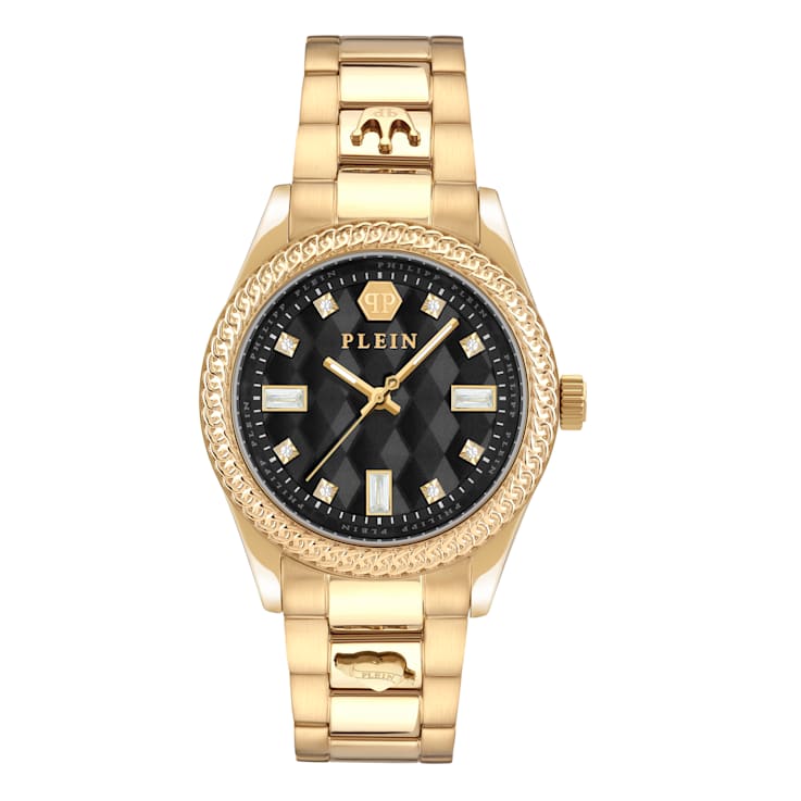 Queen Crystal Black Dial IP Yellow Bracelet Watch