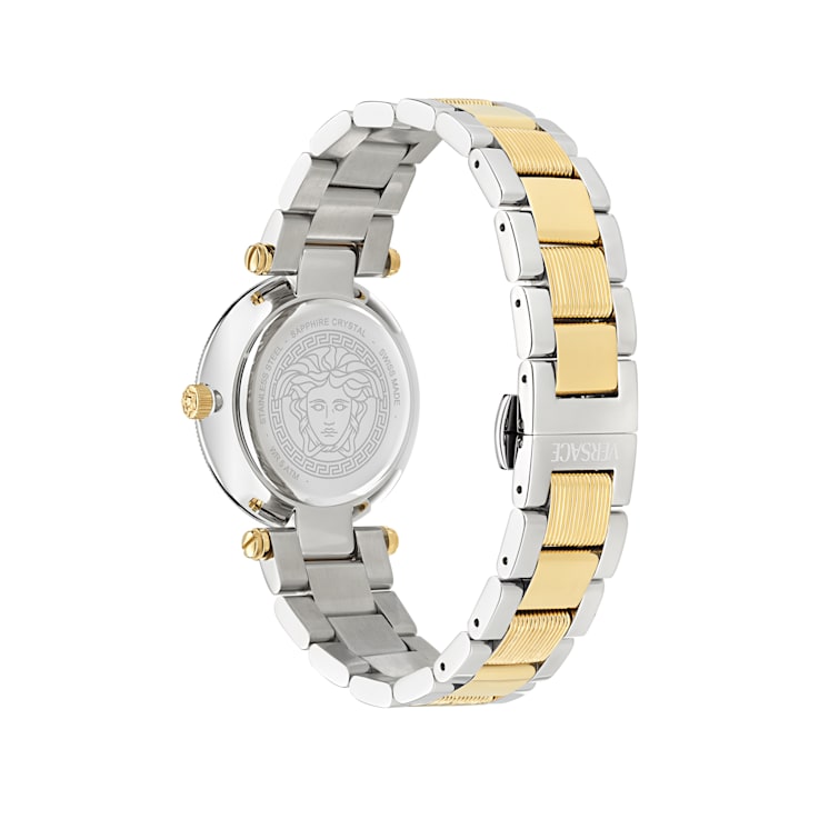 Versace Reve Womens Watch Two Tone Case Gold Guilloché Dial Two Tone Bracelet