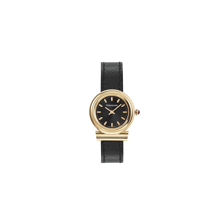Ferragamo Gancini Black Leather Strap Watch 188Y2B