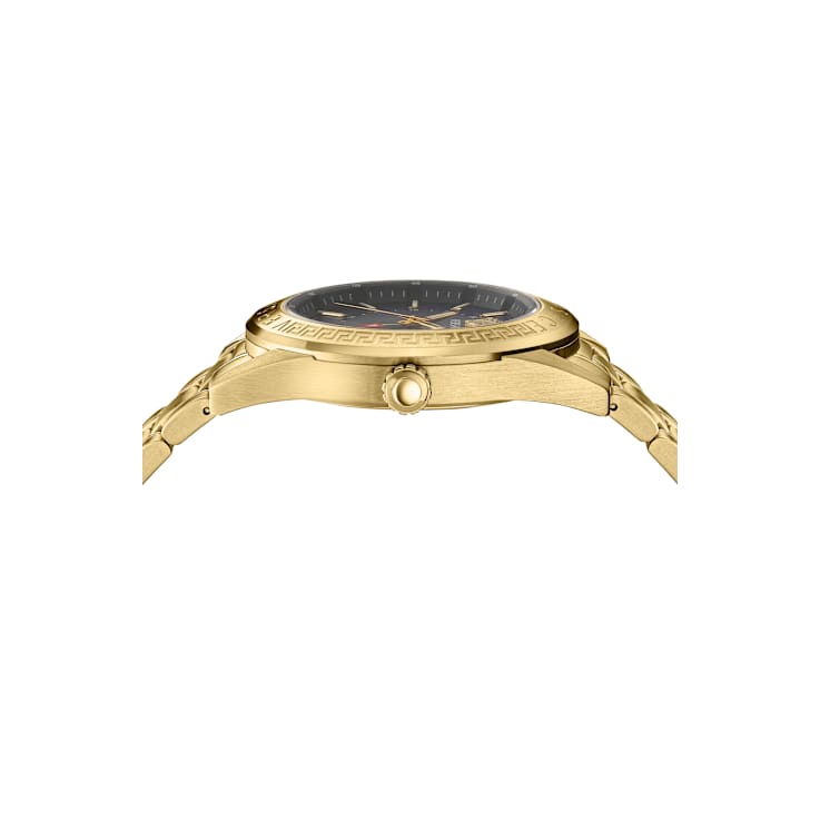 V-Code GMT Black Sunray Dial Yellow Stainless Steel Bracelet Watch