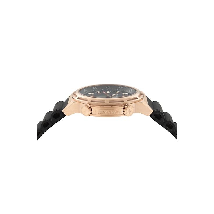 Ferragamo Sport Rose Bezel Black Polyurethane Strap Watch