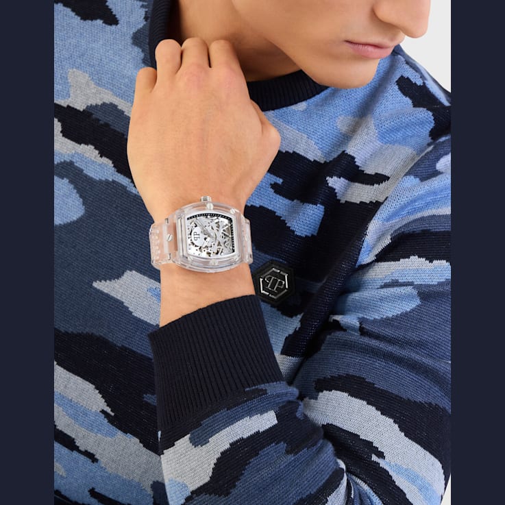 The $keleton Crystal Automatic Silver Skeleton Dial Watch