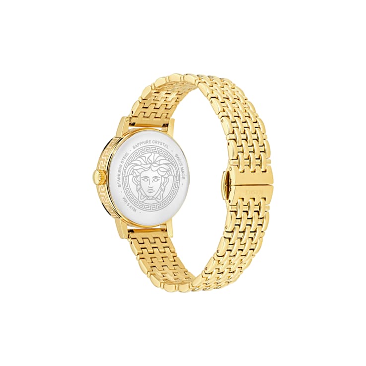Greca Fortuna Black Dial Yellow Stainless Steel Bracelet Watch