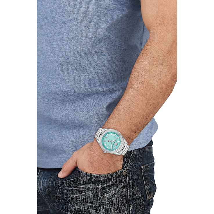 V-Code GMT Blue Sunray Dial Stainless Steel Bracelet Watch
