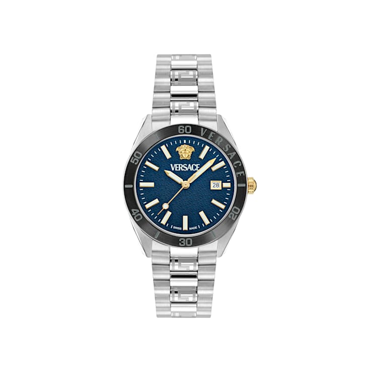 V-Dome Mens Watch Stainless Steel Case Blue Guilloché Dial Stainless
Steel Bracelet