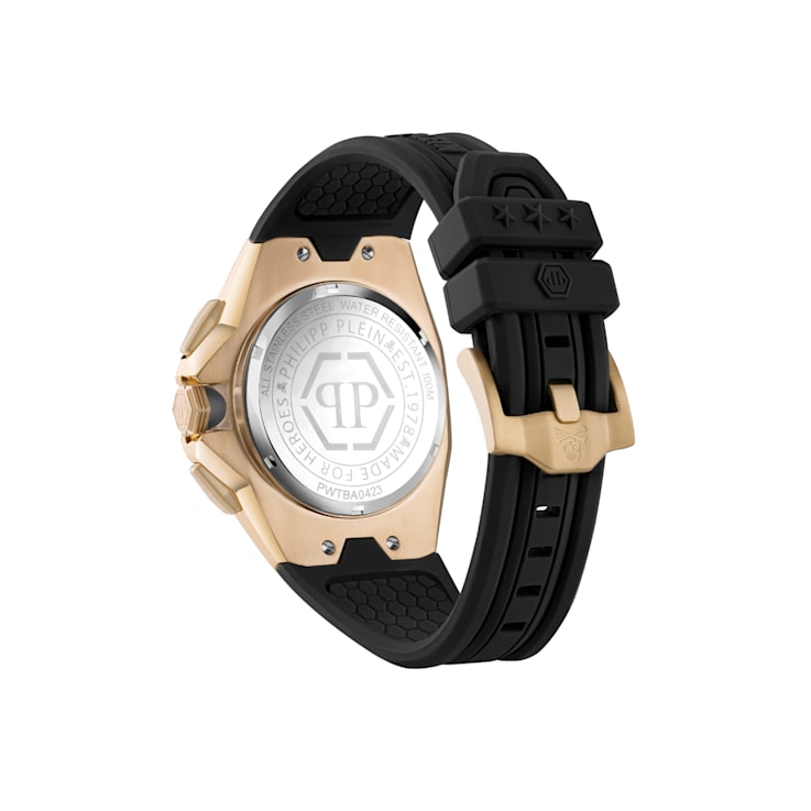 Philipp Plein Octagon Beige Dial Yellow Bezel Black Silicone Strap Watch