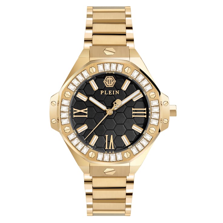 Plein Lady Royal Crystal Black Dial IP Yellow Bracelet Watch