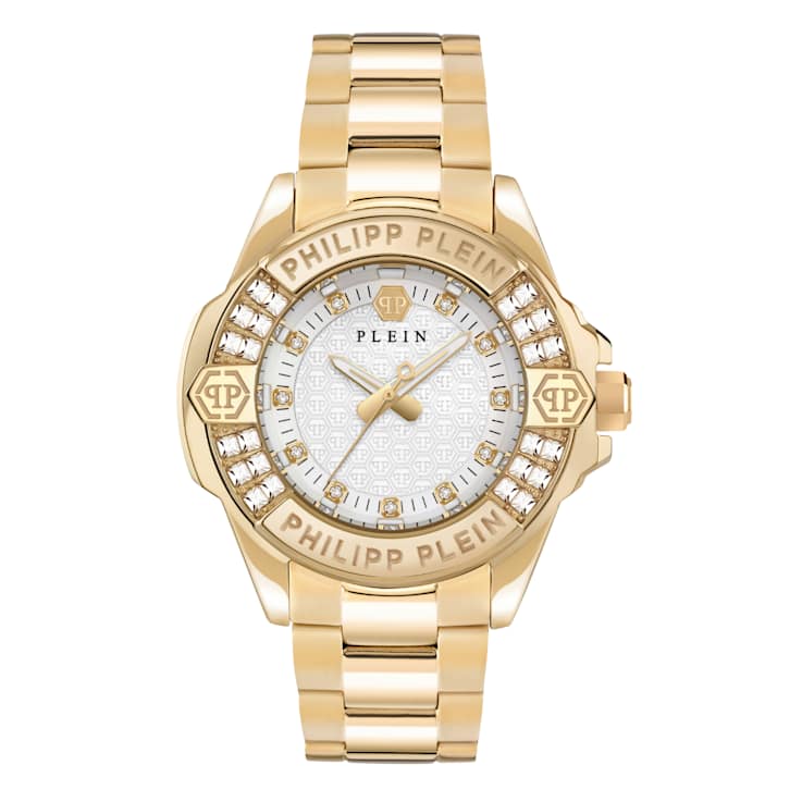 Plein Majesty White Dial Yellow Stainless Steel Crystal Watch