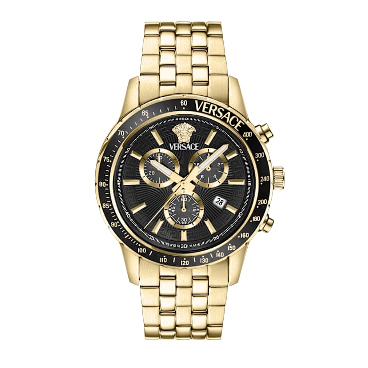 Versace Sport Chrono Black Dial Yellow Stainless Steel Bracelet Watch