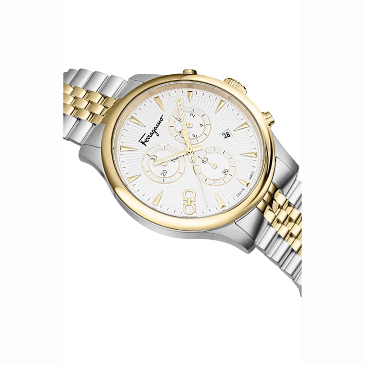 Ferragamo Duo Chrono Silver Tone Dial Two-tone Stainless Steel Bracelet Watch