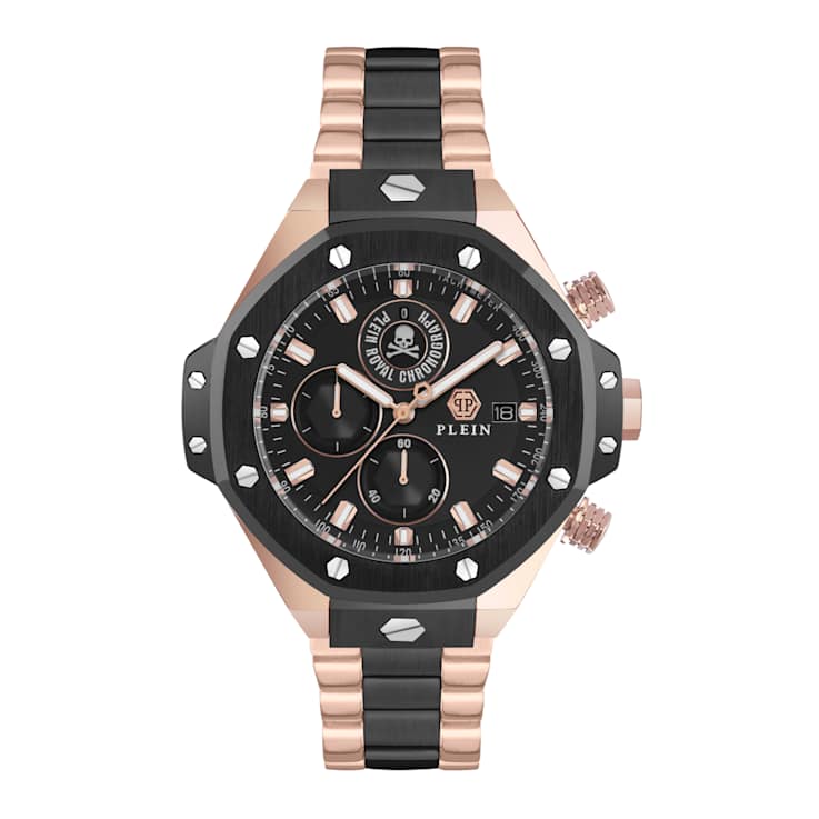 Plein Chrono Royal Black Sunray Dial Two-tone Stainless Steel Bracelet Watch