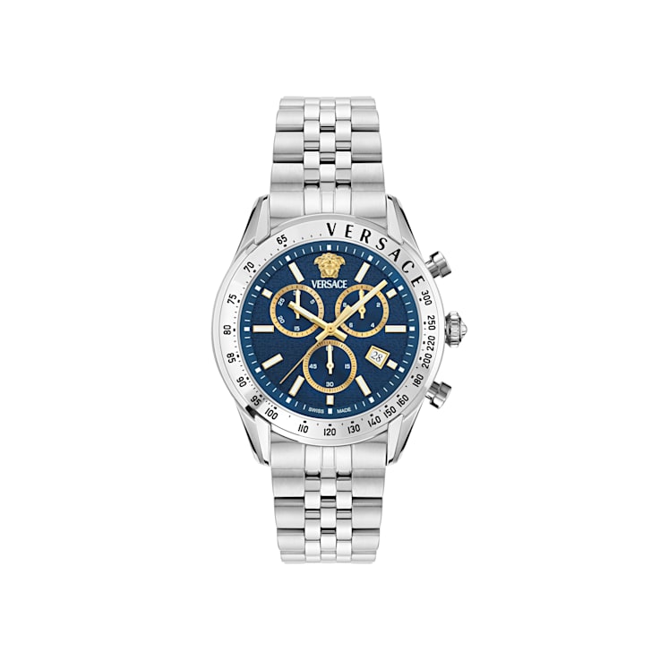 Versace Chrono Master Mens Watch Stainless Steel Case and Bracelet Blue
Guilloché Dial