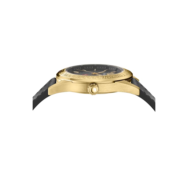 V-Code GMT Black Sunray Dial Leather Strap Watch